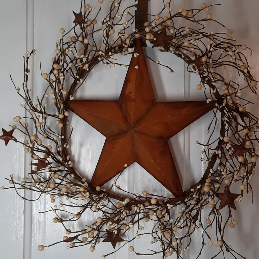 Wreath Rust Metal Star Stars Seed Berry Urban Farmhouse Cream Wall Door